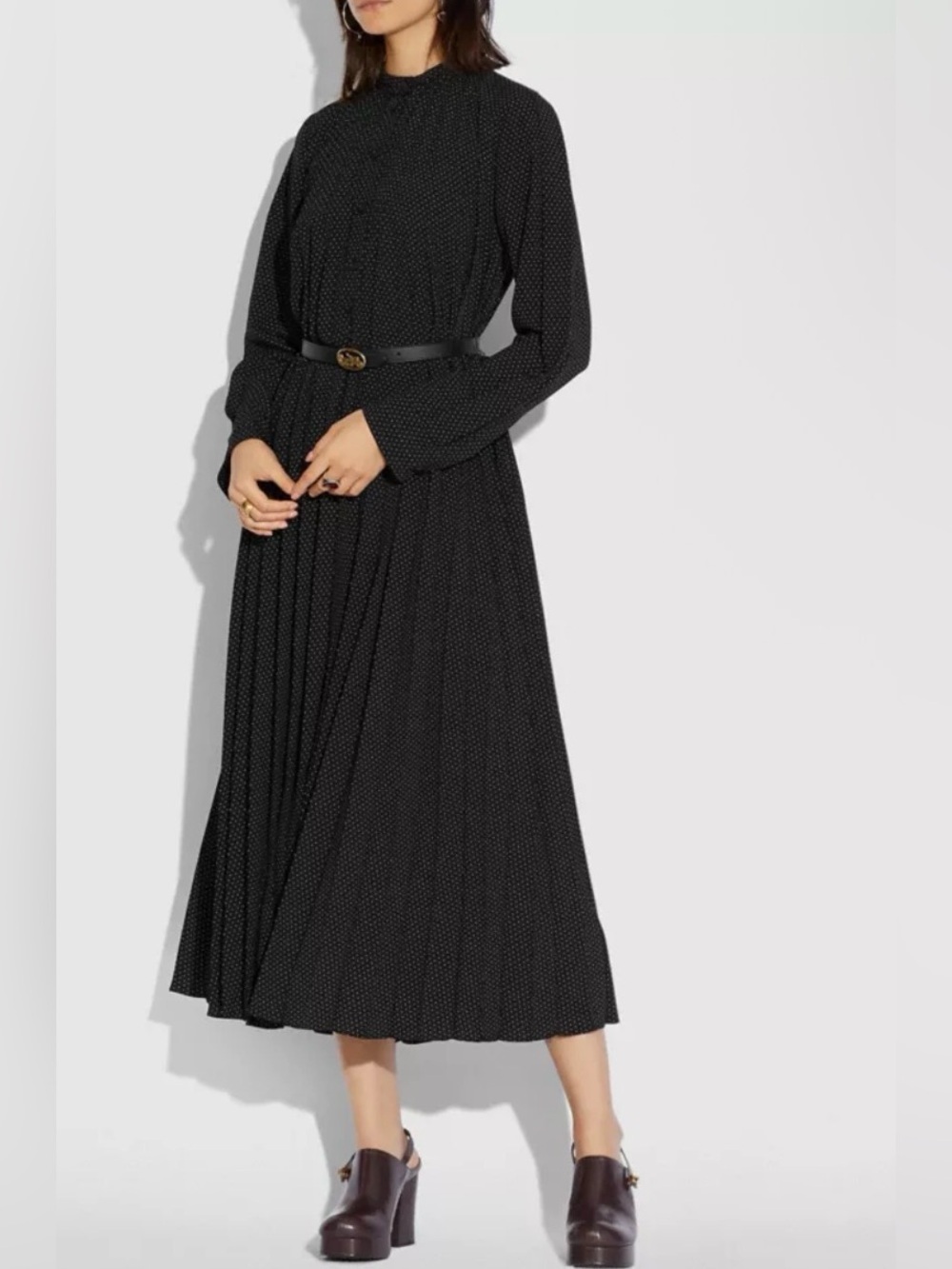 COACH Pleaded Micro Dot Black Dress